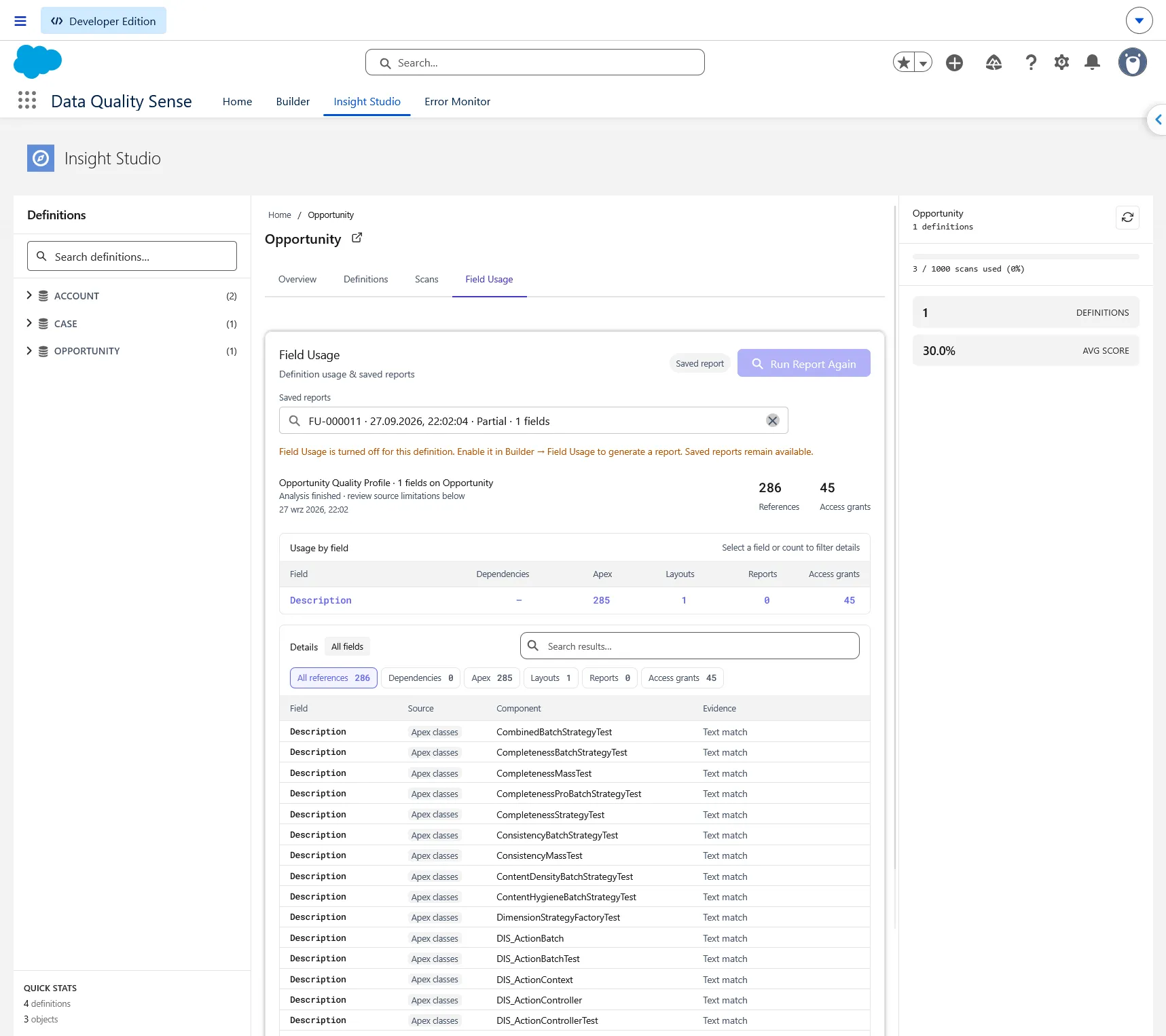 Saved Opportunity report remains readable while Field Usage is disabled